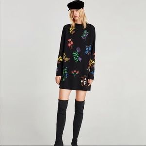 Zara Rubberized Floral Dress with Long Sleeves